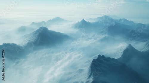 Wallpaper Mural Majestic Mountain Panorama with Misty Clouds at Dawn - A Serene Aerial View Torontodigital.ca