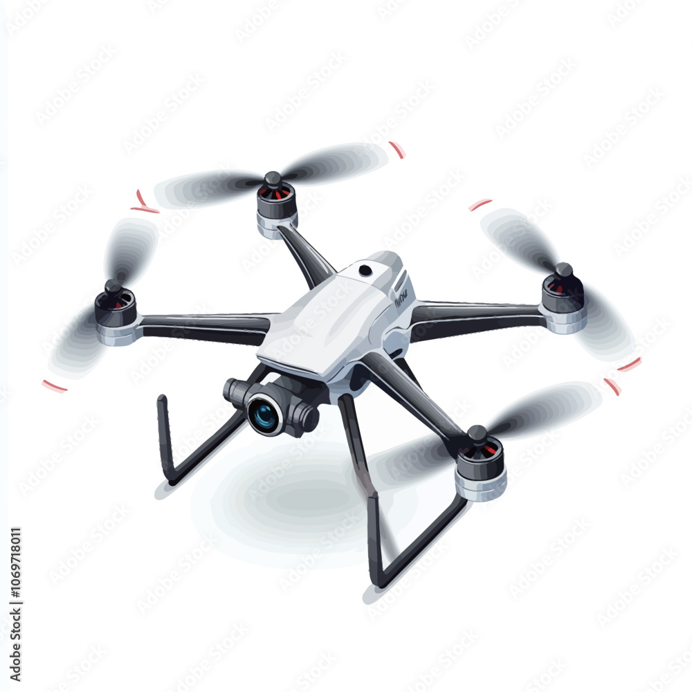 Drone with camera on a white background. 3d rendering. Drone with camera on a white background. 3d rendering.