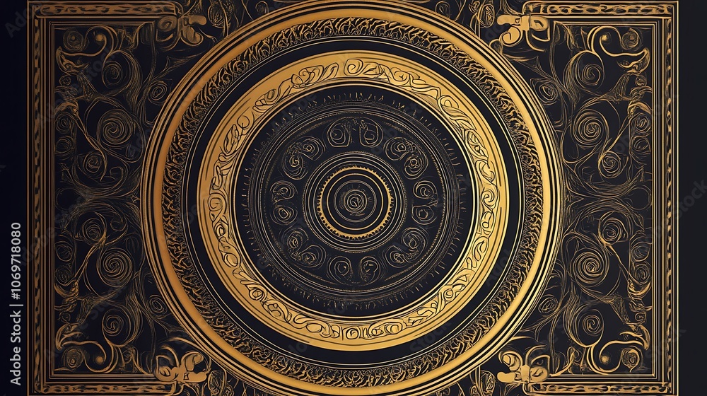 Golden Geometric Pattern with a Circle Golden Geometric Pattern with a Circle