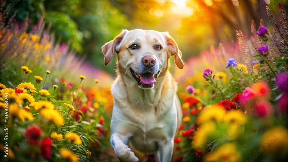Captivating Long Exposure Portrait of a Mixed Labrador Dog in a Vibrant Park Setting with Lush Greenery and Soft Light Effects for a Serene Outdoor Atmosphere Captivating Long Exposure Portrait of a Mixed Labrador Dog in a Vibrant Park Setting with Lush Greenery and Soft Light Effects for a Serene Outdoor Atmosphere