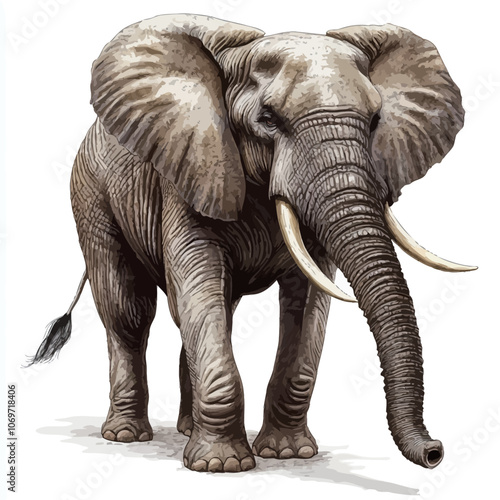 Elephant on a white background. 3d rendering, illustration. 