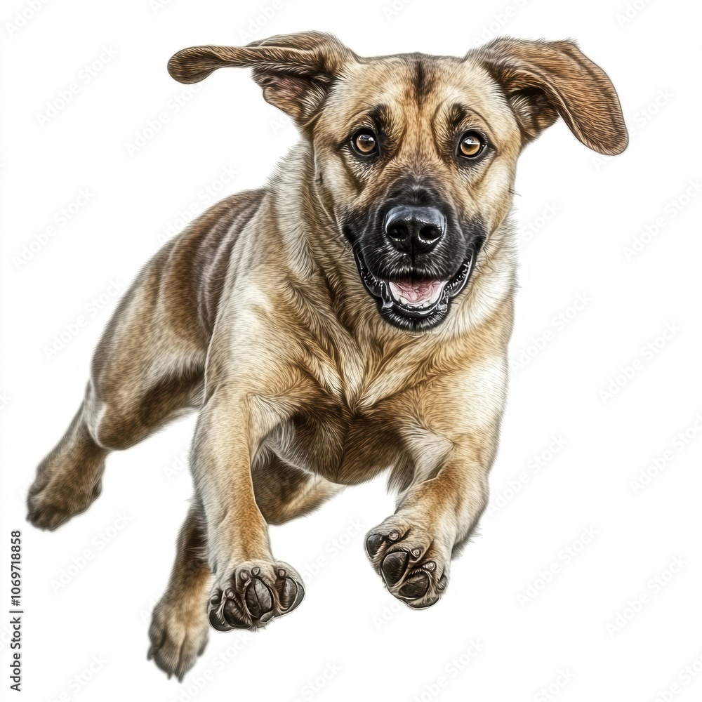 A joyful dog leaping through the air, showcasing energy and playfulness. A joyful dog leaping through the air, showcasing energy and playfulness.