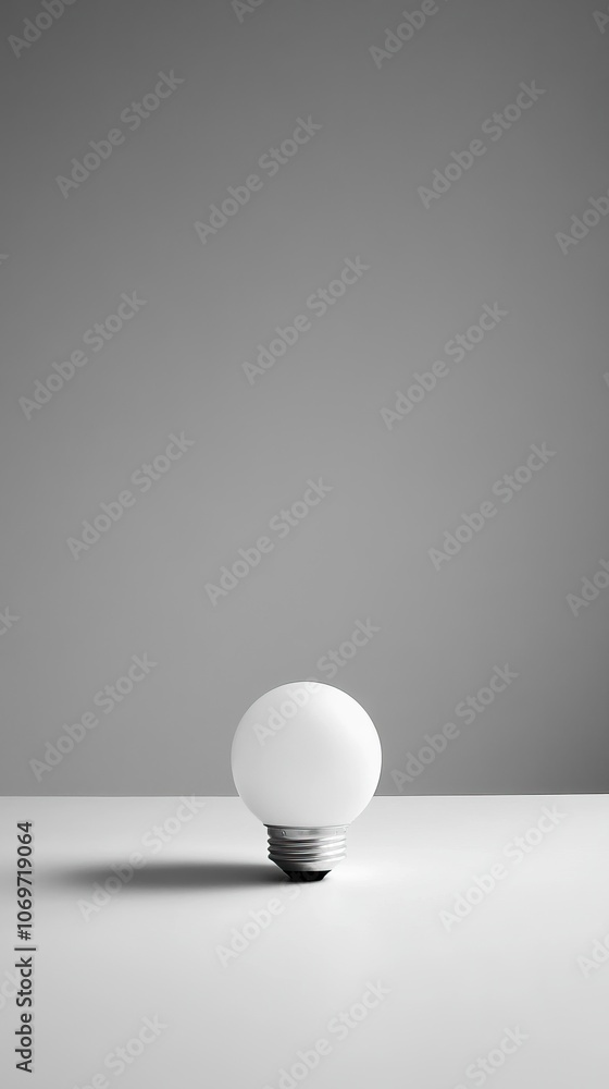 A Single White Light Bulb on a White Surface A Single White Light Bulb on a White Surface