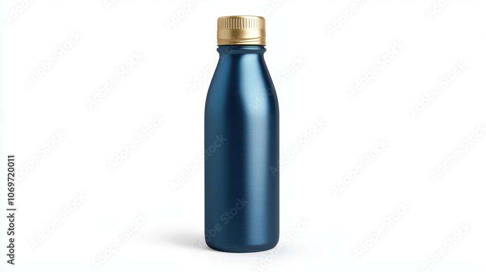 A blue plastic bottle with a gold cap A blue plastic bottle with a gold cap