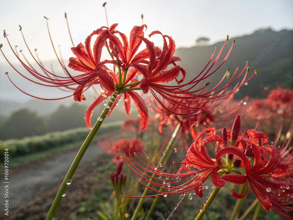Captivating Macro Photography of Vibrant Red Spider Lily (Higanbana) Blossoms with Exquisite Detail, Showcasing Nature's Beauty in Stunning Close-Up Captivating Macro Photography of Vibrant Red Spider Lily (Higanbana) Blossoms with Exquisite Detail, Showcasing Nature's Beauty in Stunning Close-Up