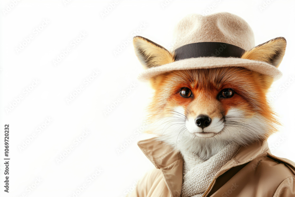 Obraz premium A fox wearing a hat and a coat