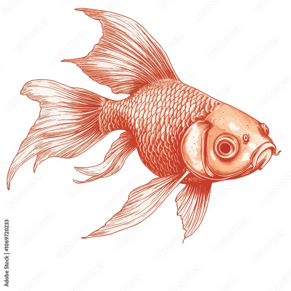 Fototapeta premium Goldfish. Hand drawn vector illustration. Isolated on white background. 
