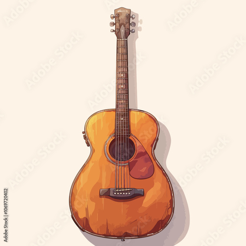 Guitar. Vector illustration of a classical acoustic guitar on a light background. 