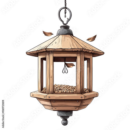 Hand drawn sketch of a bird feeder isolated on white background. 