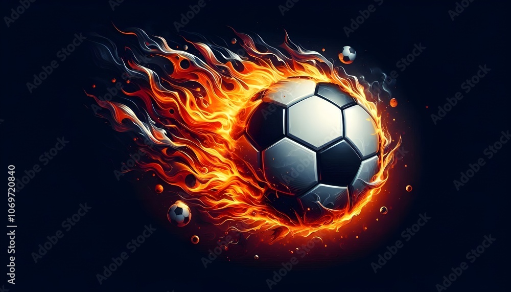 Fototapeta premium PNG Soccer ball on fire soccer sports illustration.