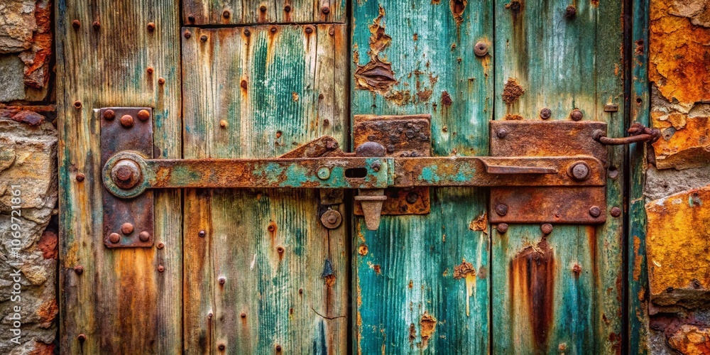 Captivating Old Rusty Door with Intricate Textures and Weathered Paint, Perfect for Evoking a Sense of History and Charm in Product Photography