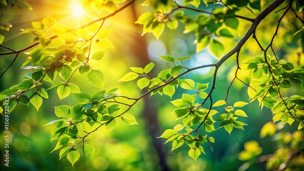 Obraz premium Captivating Portrait of Leaves and Branches Swaying Gently in the Wind, Showcasing Nature's Beauty and the Serenity of a Breezy Day in a Lush Green Environment