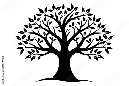 Black tree silhouette isolated on white background