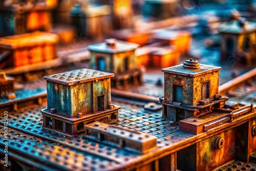 Captivating Tilt-Shift Photography of Rusty Metal Texture: A Unique Perspective on Corrosion and Industrial Aesthetics for Stock Image Use photo