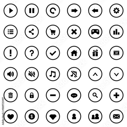 36 Game UI Icon with Circle Border