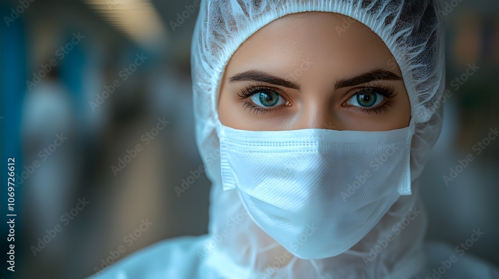 Factory worker following safety guidelines, bright protective clothing, responsible workplace