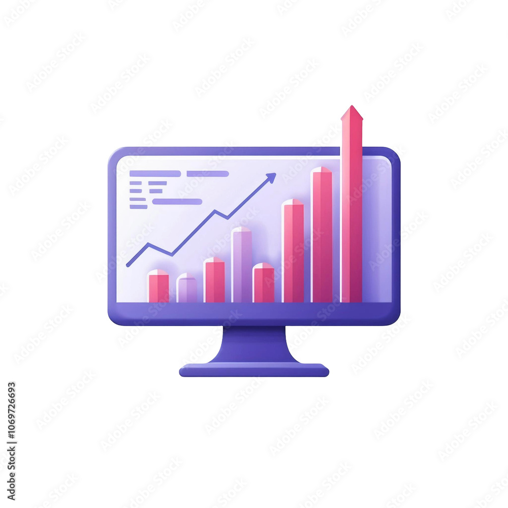 Computer Monitor with Growth Chart on White Background Computer Monitor with Growth Chart on White Background