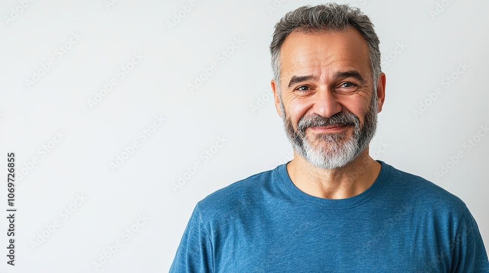 Smiling Middle Aged Man in Blue Shirt Smiling Middle Aged Man in Blue Shirt