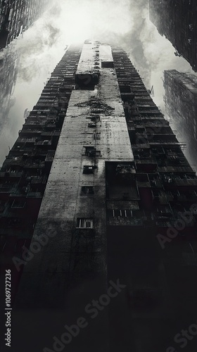 A Monochromatic Vision of a Tall Building in the City photo