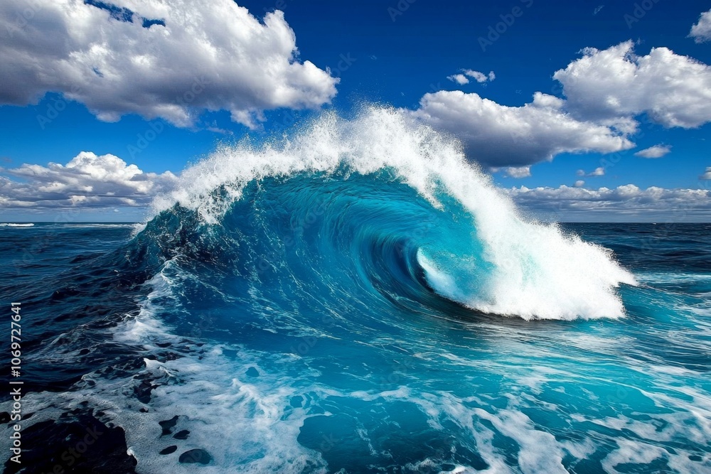 Fototapeta premium A minimalist wave pattern with shades of blue and white, symbolizing calmness and the ocean