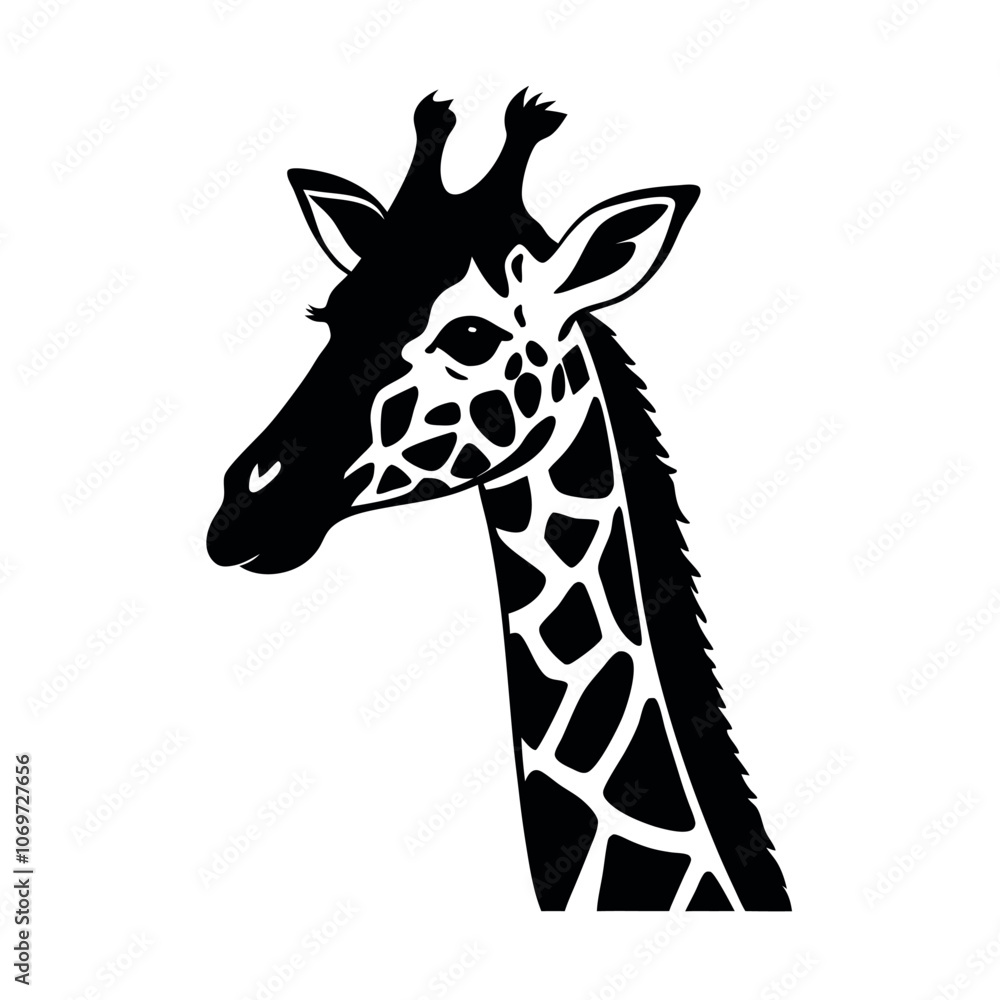 Naklejka premium a black and white silhouette of a giraffe's head