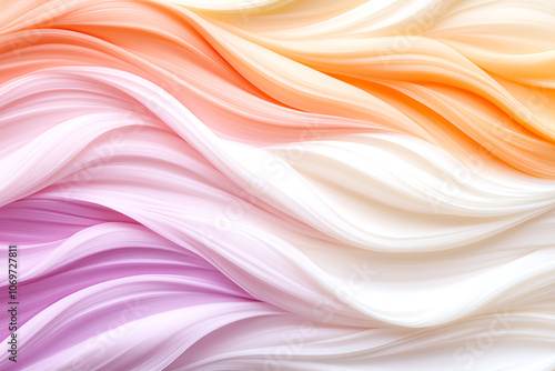 A long, curvy line of different colors, including pink, orange, and white. The colors blend together in a way that creates a sense of movement and fluidity. Scene is one of energy