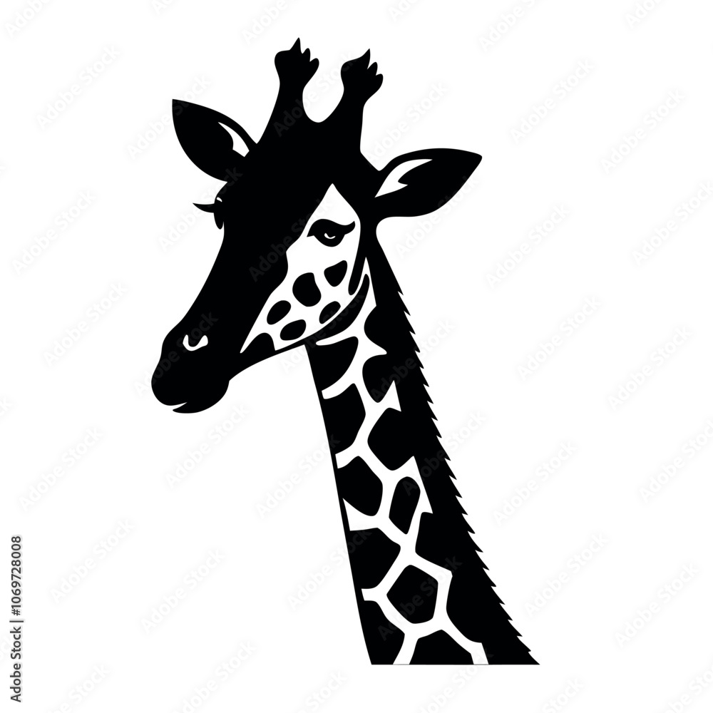 Fototapeta premium a black and white silhouette of a giraffe's head
