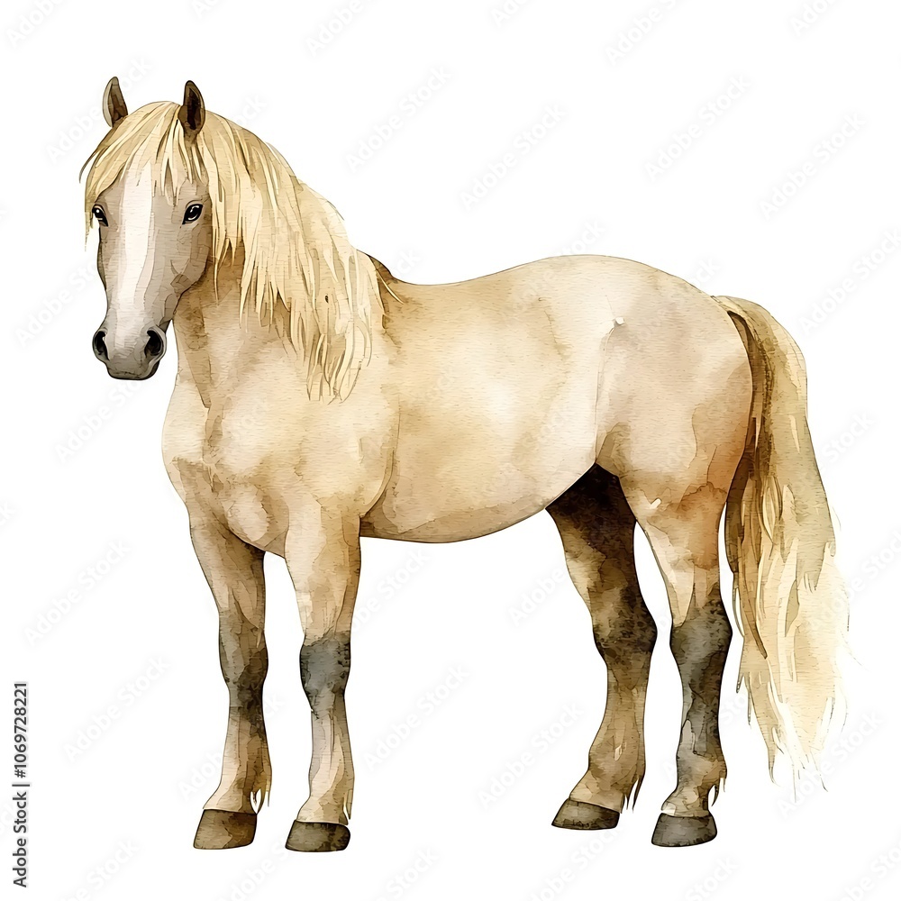 Obraz premium Watercolor Illustration of a Blonde Horse.