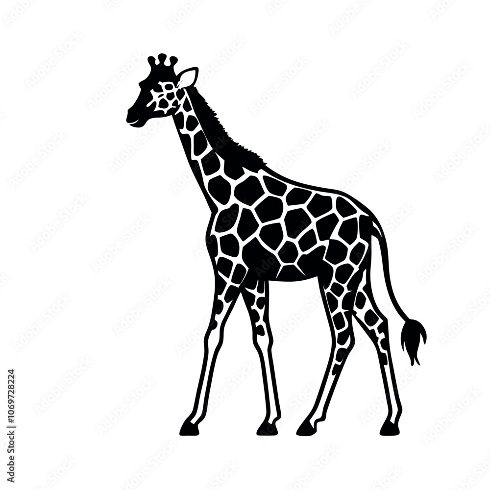 Naklejka premium a black and white silhouette of a giraffe's head