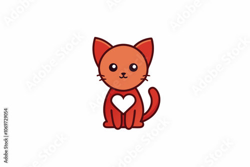 cat with a heart for valentine vector art illustration