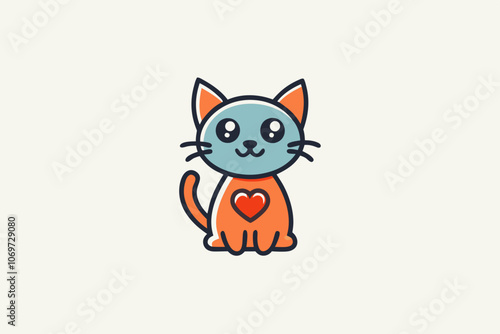 cat with a heart for valentine vector art illustration