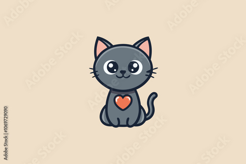 cat with a heart for valentine vector art illustration