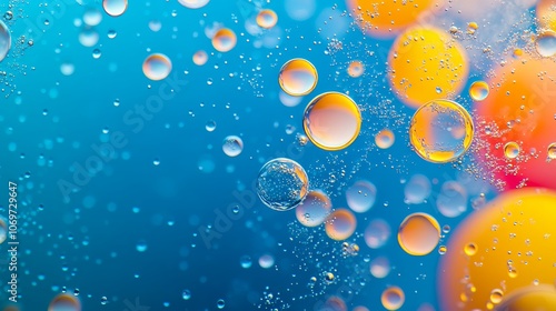 Wallpaper Mural Macro of oil and water bubbles creating a scientific image of cell and cell membrane with blue gradient background Torontodigital.ca