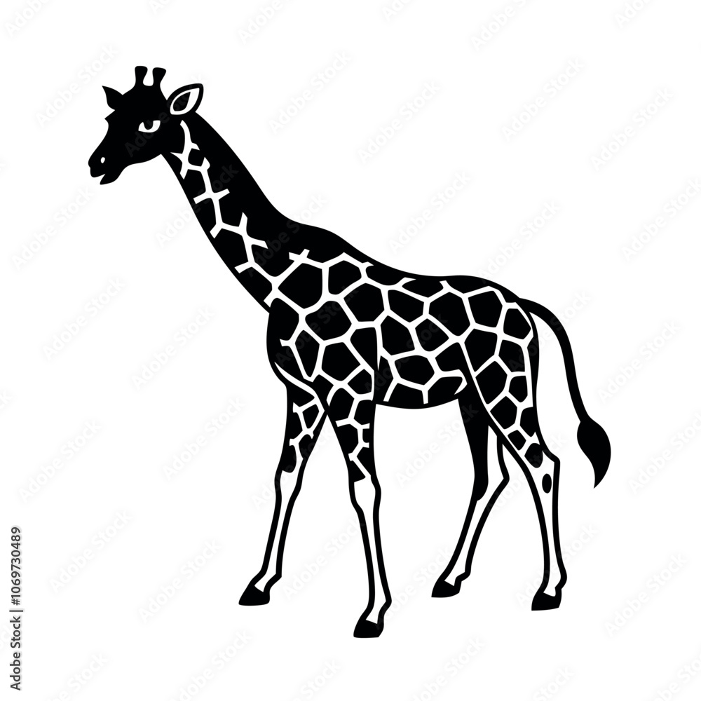 Naklejka premium a black and white silhouette of a giraffe's head