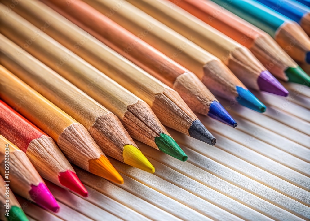 Naklejka premium Close-Up of Wooden Pencils on a Blank Sheet with Simple Lines Perfect for Design, Drawing, and Educational Purposes, Featuring a Clean and Creative Workspace Atmosphere