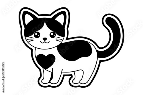 cat with a heart silhouette vector art illustration