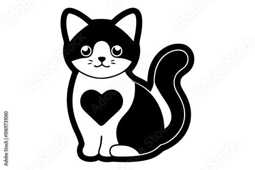 cat with a heart silhouette vector art illustration