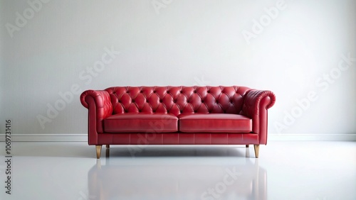 cozy luxury red sofa over white studio background Low Angle