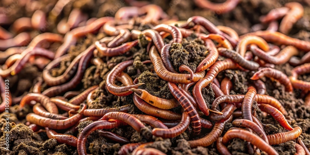 Close up of numerous earthworms in fishing soil with a forced perspective background Close up of numerous earthworms in fishing soil with a forced perspective background