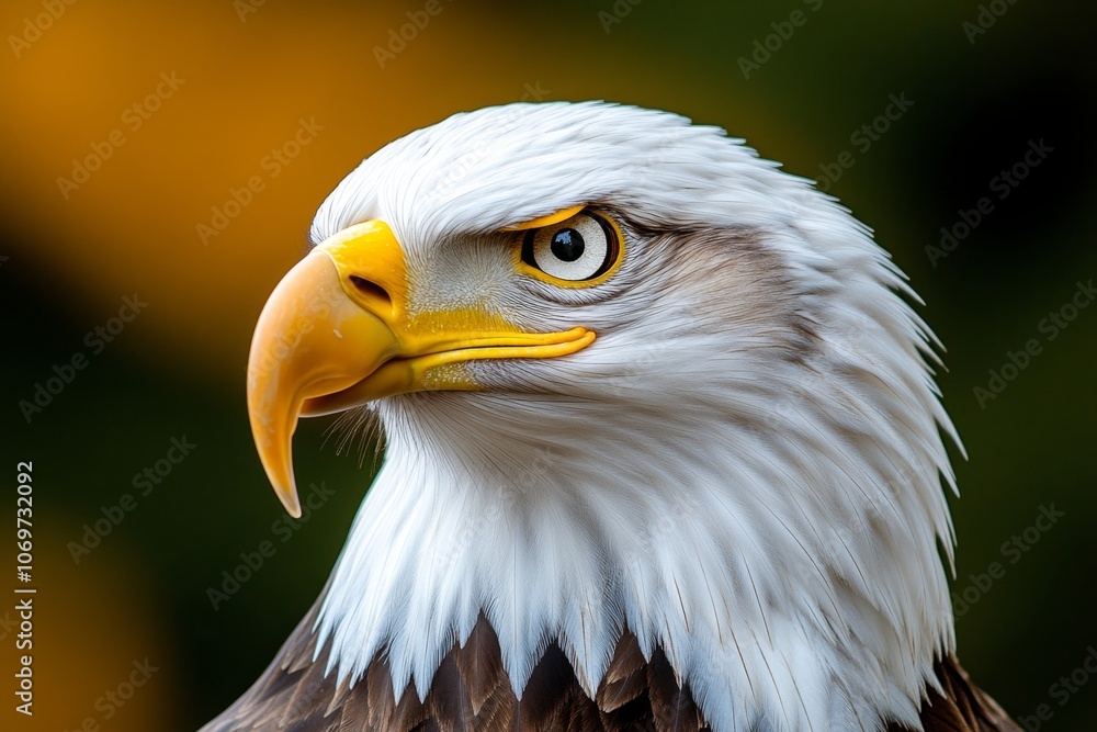 Obraz premium Close-up of an eagle with a sharp, focused gaze, showing detailed feathers and powerful beak