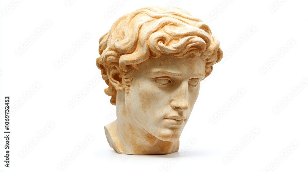 Gypsum copy of famous ancient statue Antinous head isolated on a white background Plaster antique sculpture young man face Renaissance epoch Portrait Gypsum copy of famous ancient statue Antinous head isolated on a white background Plaster antique sculpture young man face Renaissance epoch Portrait