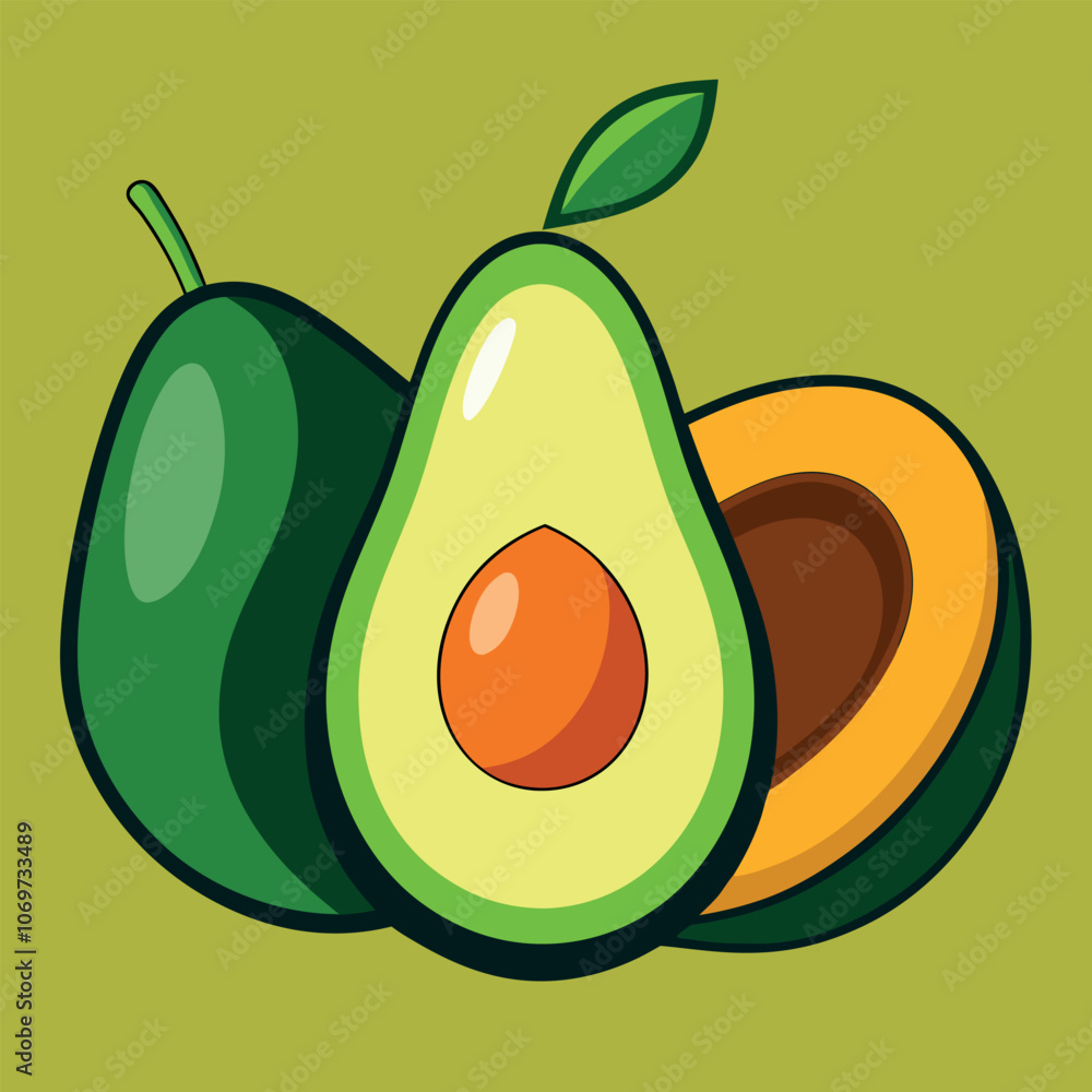 a pair of Avocados and half of pcs fruit vector art illustration a pair of Avocados and half of pcs fruit vector art illustration