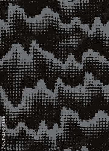 Seamless Pattern Grunge wavy halftone black and grey dotted texture. Endless Graphic Wallpaper. Vector graphic artwork for clothing, fabric, textile, fashion, packaging.
