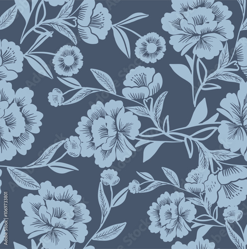 monochrome rose silhouette flowers tropical illustration background seamless pattern repeat print fashion clothing, fabric, textile, gift wrap, wallpaper, home textile, fabric vector artwork