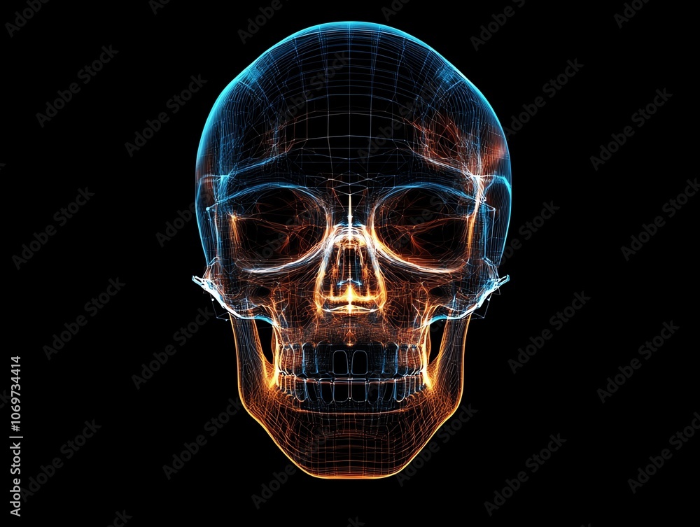 3D glowing skull illustration on a black background. 3D glowing skull illustration on a black background.