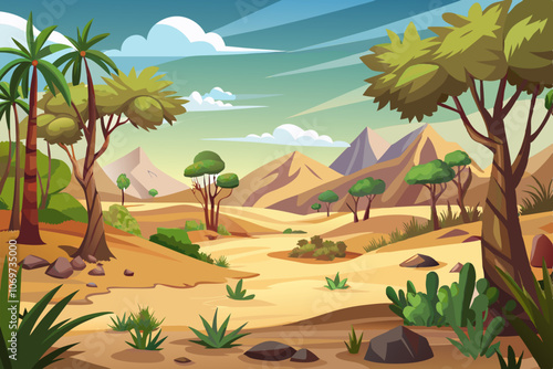 Desert dunes savana africa green canyon vector background