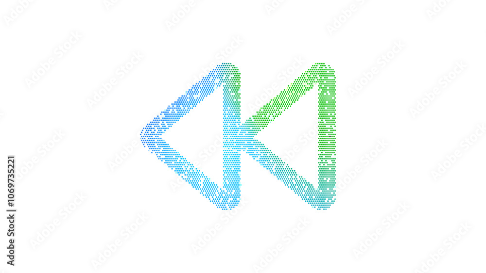 Icon backward is made up of LED square shapes. There are bright diodes and there are black dead diodes Icon backward is made up of LED square shapes. There are bright diodes and there are black dead diodes