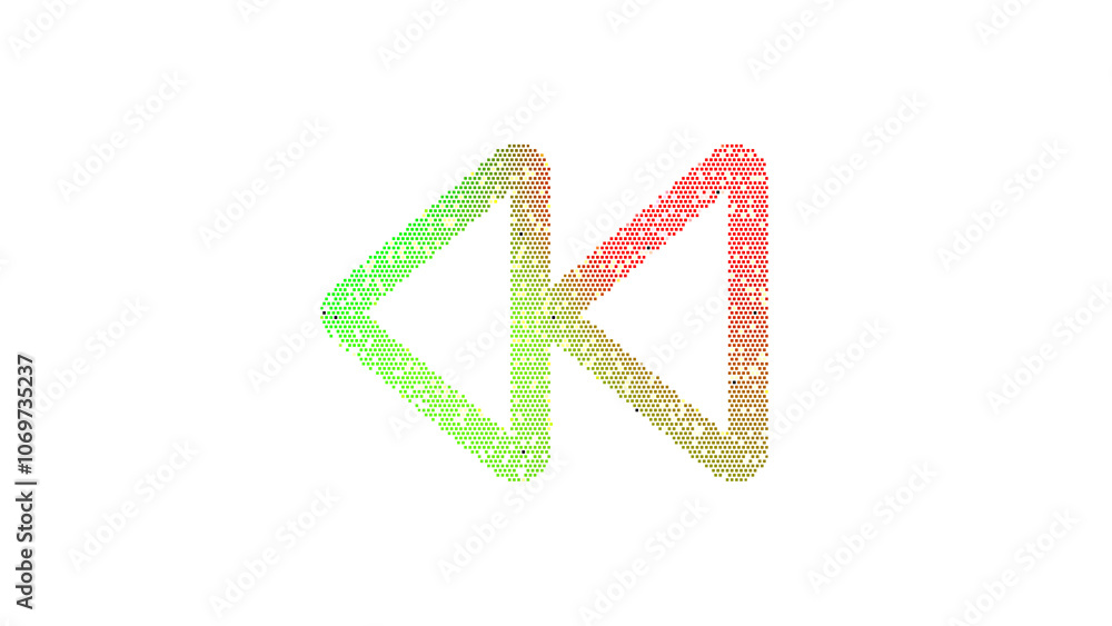 Icon backward is made up of LED square shapes. There are bright diodes and there are black dead diodes Icon backward is made up of LED square shapes. There are bright diodes and there are black dead diodes