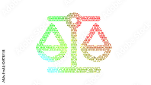 Icon balance scale is made up of LED square shapes. There are bright diodes and there are black dead diodes