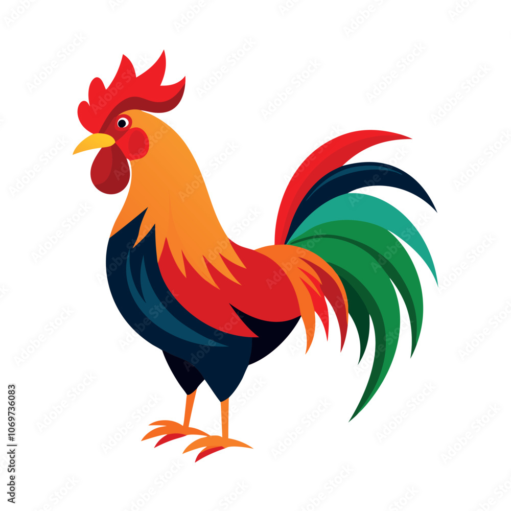 a rooster vector art illustration isolated white background